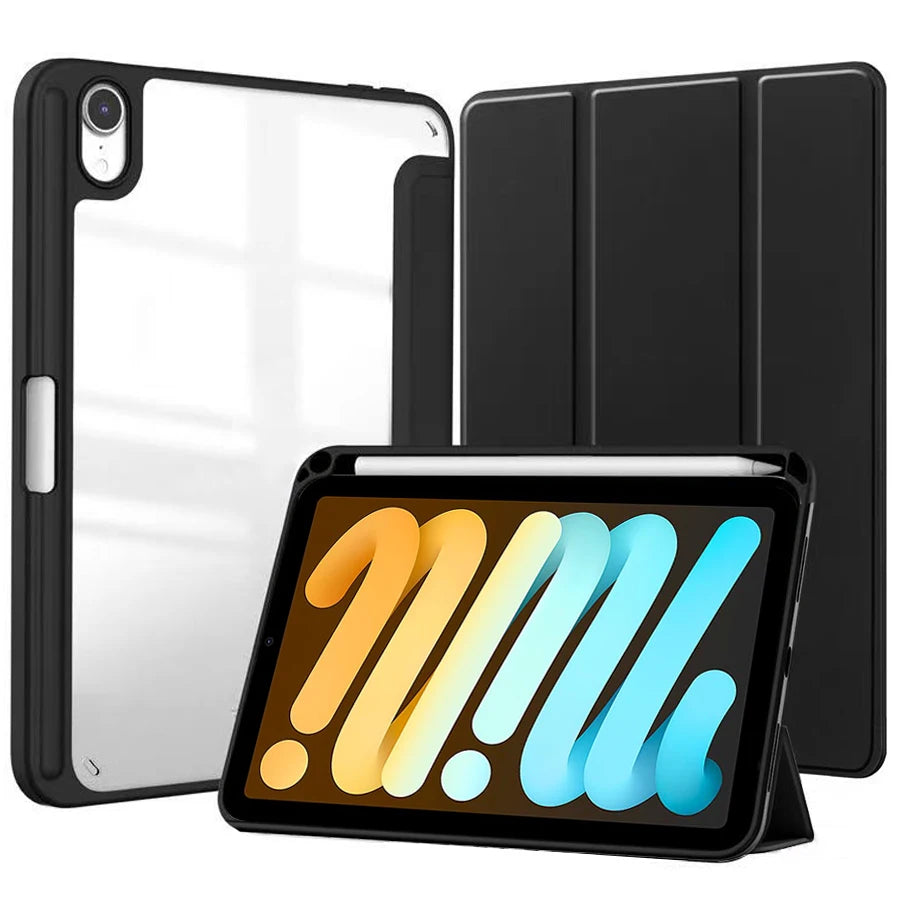 Acrylic Flip Tablet Case for iPad Mini 6 and 7 – Protective Cover with Pencil Holder