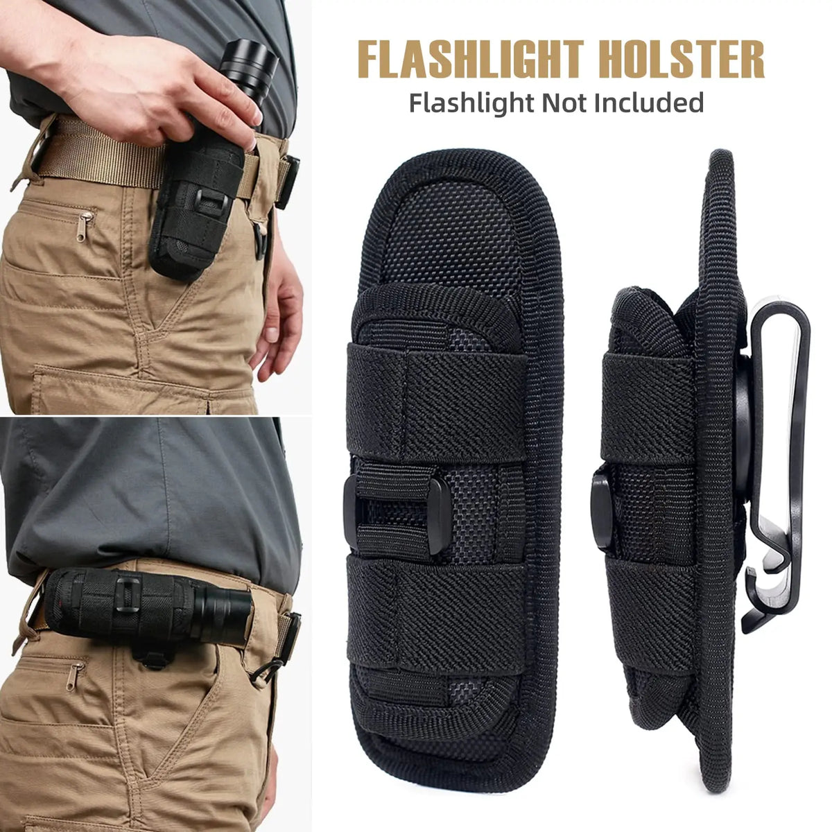 Rotatable Tactical Flashlight Pouch – 360 Degree Belt Clip for Outdoor Gear
