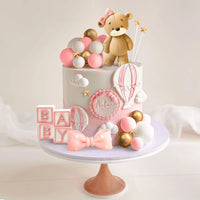 Pink Bear Cake Topper – Cute Animal Figurine for Baby Shower Birthday Parties
