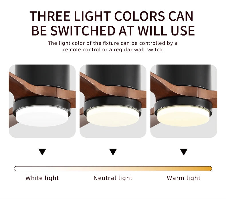 Solid Wood Ceiling Fan – 42/52 Inch LED Light for Living Room Dining