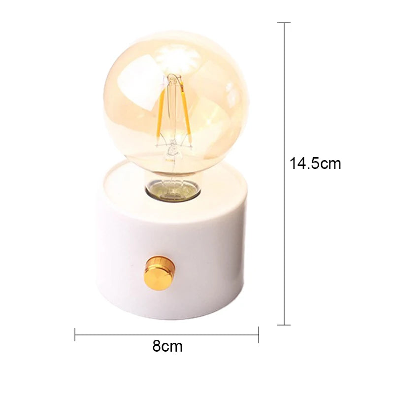 Retro LED Battery Powered Bulb Lamp – Portable Desktop Light for Bedroom Decor