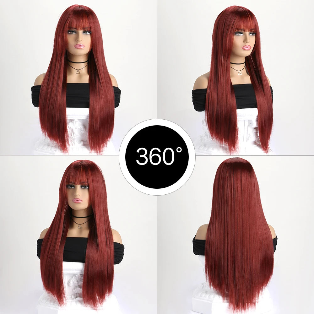 Long Straight Synthetic Wig – 26-Inch Colored Hair for Cosplay Halloween