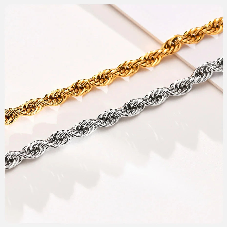 Stainless Steel Rope Chain Bracelet – Unisex Twisted Link Jewelry for Gift