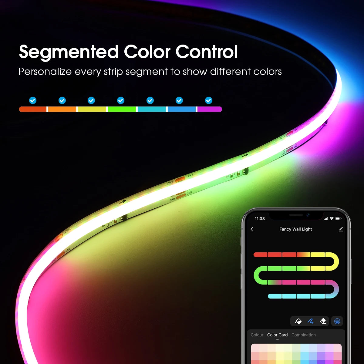 Addressable COB LED Strip Light – RGBIC WIFI Tape for Smart Home Decor