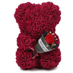 Artificial Rose Teddy Bear – 25cm Flower Figurine for Anniversary Gifts