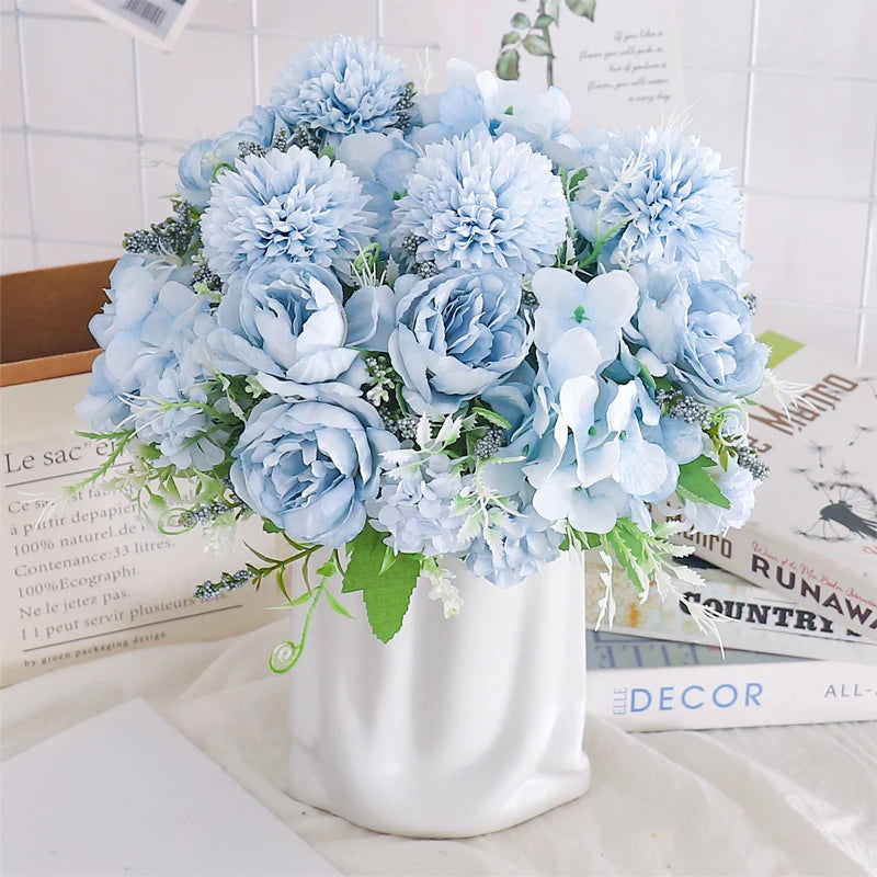 Silk Peony and Hydrangea Bouquet – Artificial Floral Decor for Wedding Home