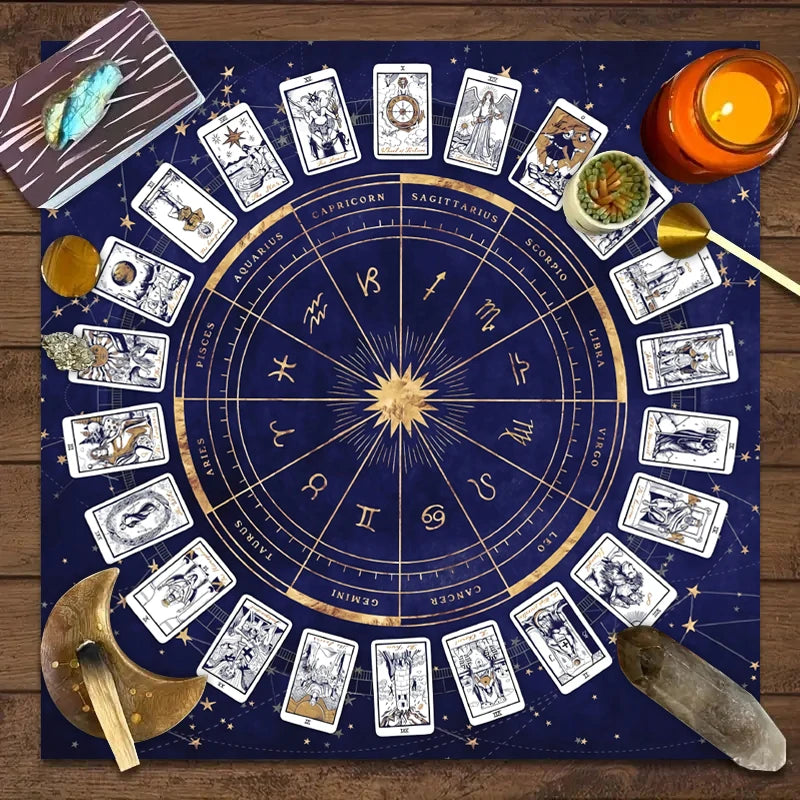 Zodiac Tarot Card Tablecloth – Velvet Divination Mat for Fortune Telling
