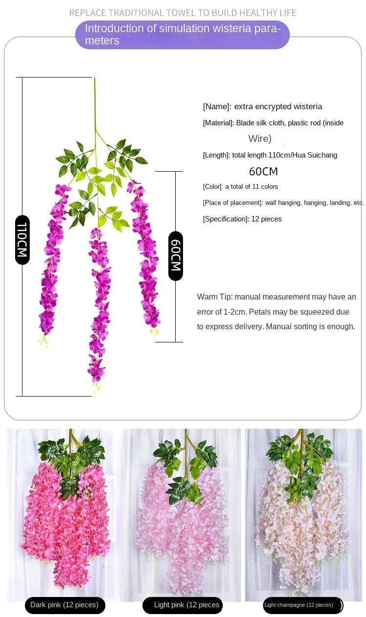 Silk Wisteria Hanging Vines – 110cm Artificial Flower Garland for Wedding Decor