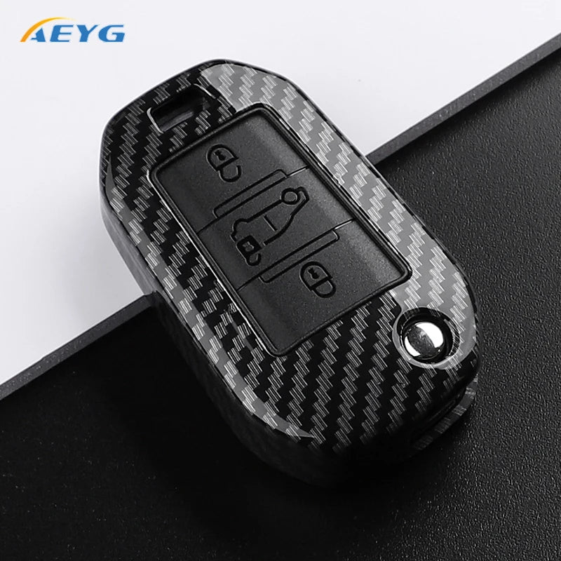 Carbon Fiber Car Key Case – Protective Keychain Cover for Peugeot and Citroen
