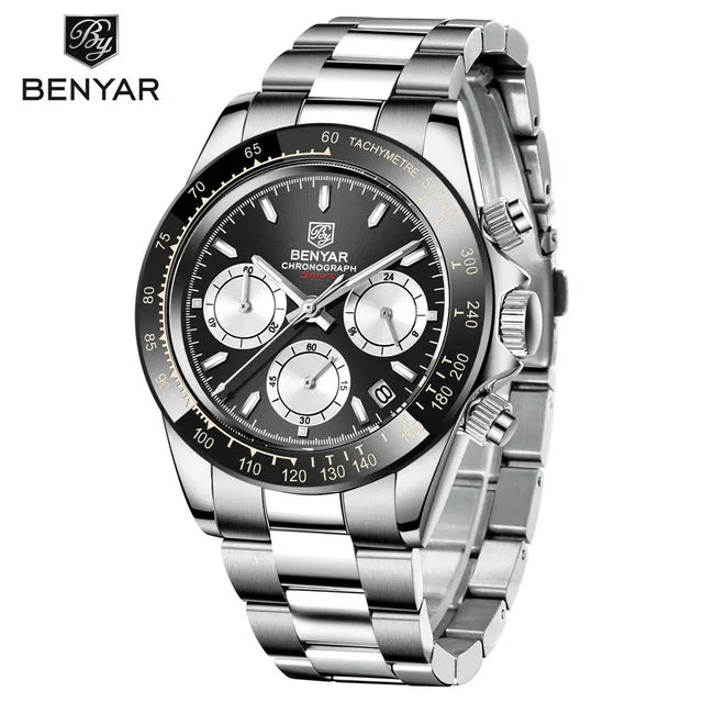 BENYAR Stainless Steel Chronograph Watch – Luxury Quartz for Men