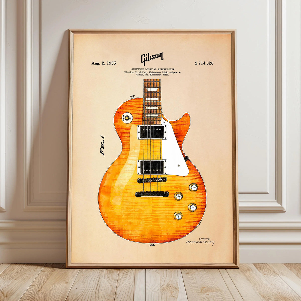 Vintage Electric Guitar Blueprint – Canvas Wall Art for Music Studio Decor