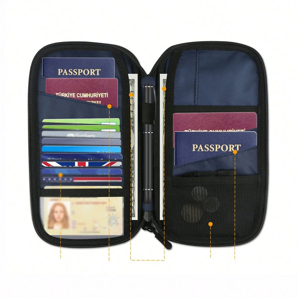 Zipped Oxford Passport Wallet – Travel Document Organizer for Men and Women