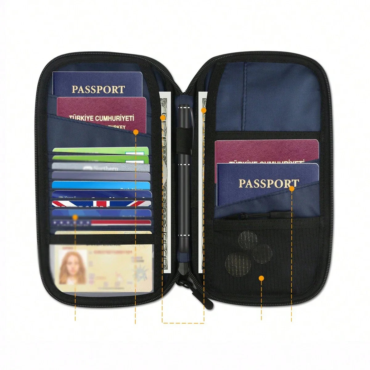Zipped Oxford Passport Wallet – Travel Document Organizer for Men and Women