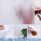 Reeded Glass Privacy Film – 3D Decorative Adhesive-Free Window Decal for Home