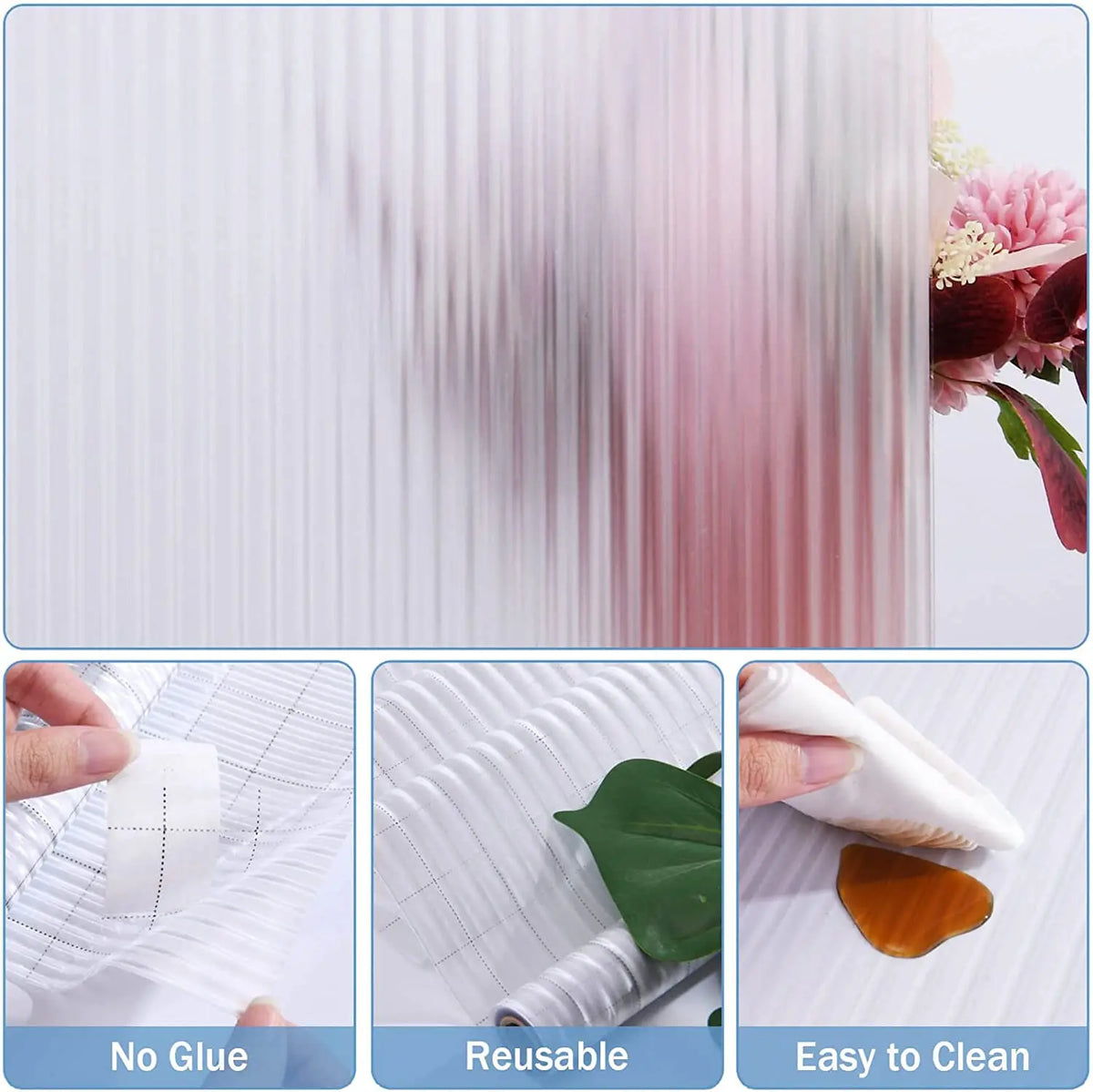 Reeded Glass Privacy Film – 3D Decorative Adhesive-Free Window Decal for Home