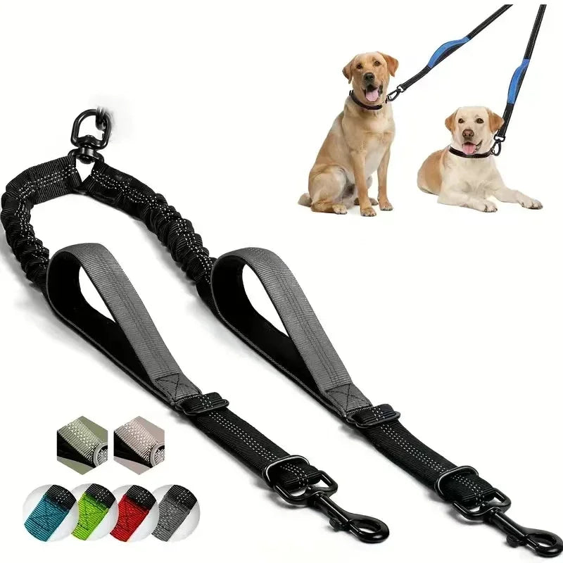 Dual Dog Leash Coupler – No-Tangle Padded Bungee for Two Dogs Walking