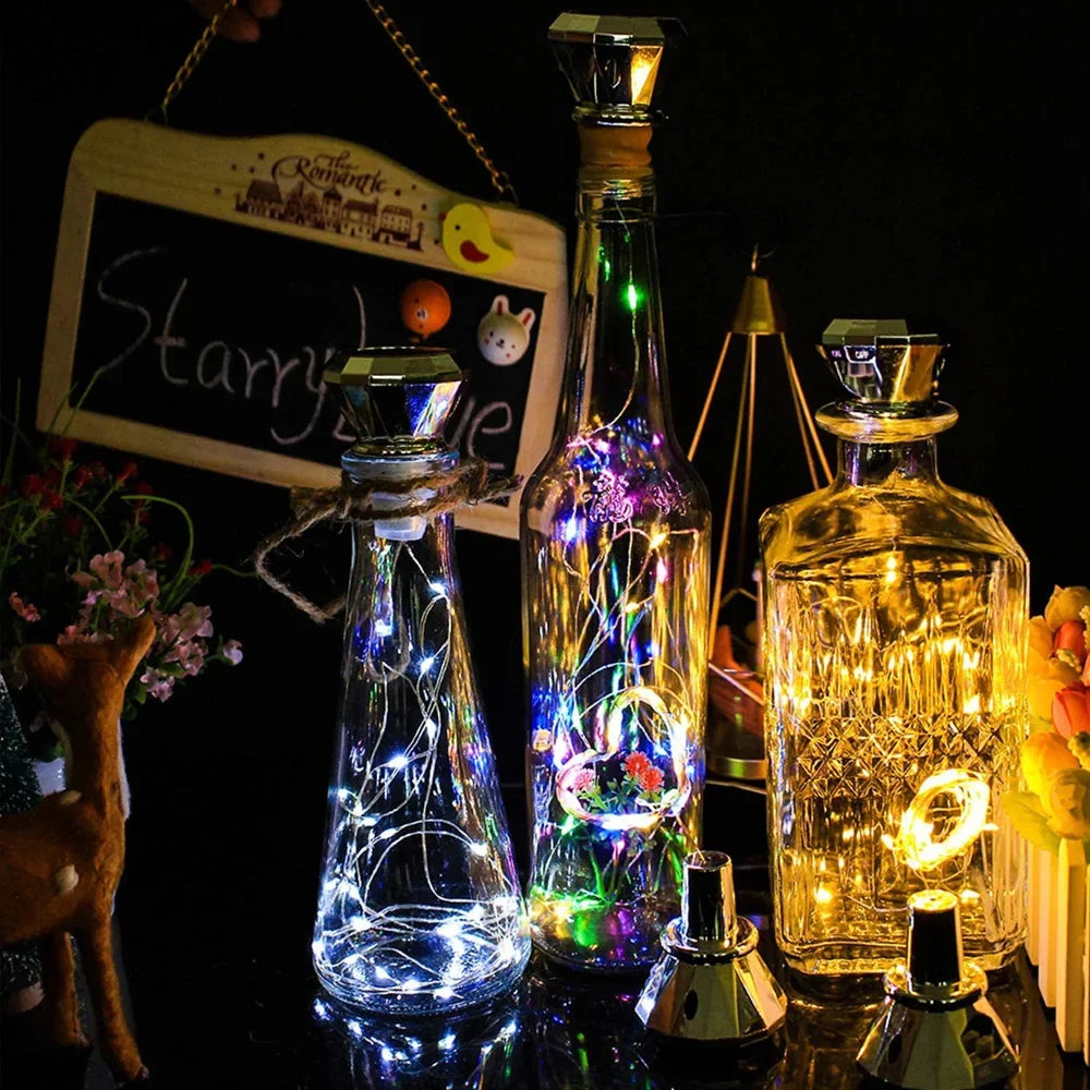 Solar Wine Bottle LED Fairy Lights – Decorative Garland for Home and Weddings