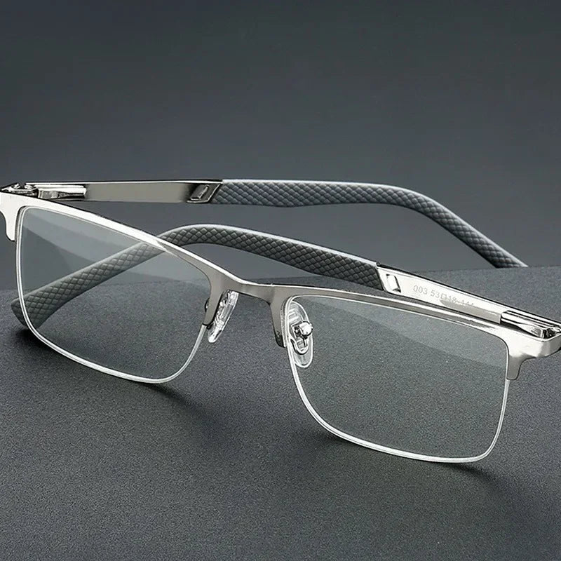 Metal Half-Frame Reading Glasses – Anti-Blue Light Eyewear for Business