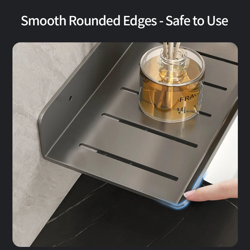 Aluminum Bathroom Wall Shelf – Punch-Free Storage for Kitchen and Toilet