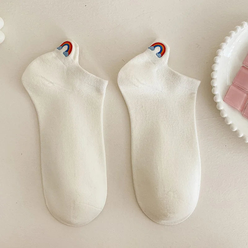 Embroidered Cotton Animal Socks – Breathable Casual Footwear for Women