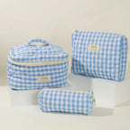 Large Checkered Cotton Cosmetic Bag – Plaid Travel Toiletry Organizer for Women