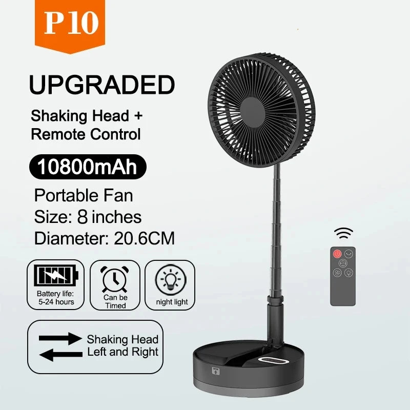 Folding Portable Desk Fan – 10800mAh Rechargeable Air Cooler for Camping