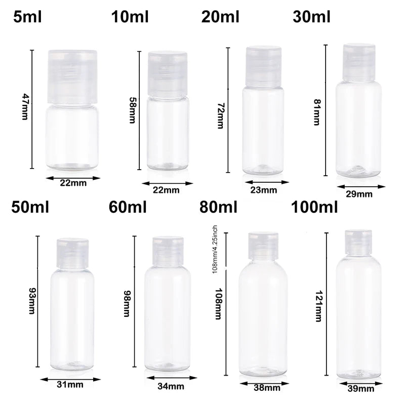 Clear Plastic Squeezable Bottles – Travel Size Containers for Liquid Toiletries