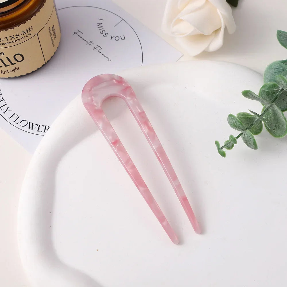 U-Shaped Hair Clip – Korean Style Acetate Accessory for Lazy Hairstyles