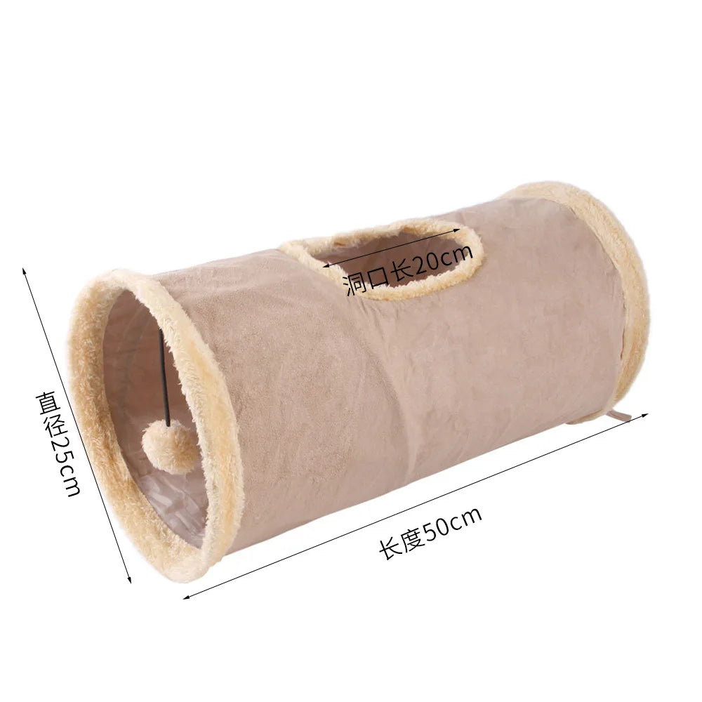 Foldable Suede Cat Tunnel – Porous Interactive Tube for Pet Entertainment