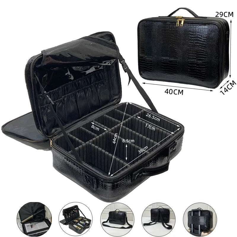 Large PU Leather Makeup Case – Professional Storage for Travel and Cosmetics