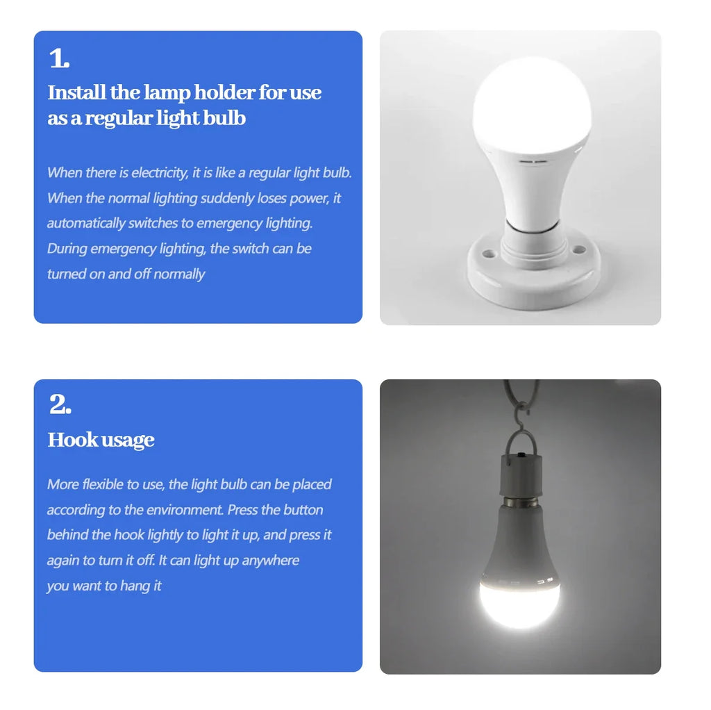 Rechargeable LED Emergency Bulb – Portable 7W Light for Camping and Home Power