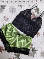 Lace Silk Pajama Set – Sexy Crop Top and Shorts for Women Sleepwear