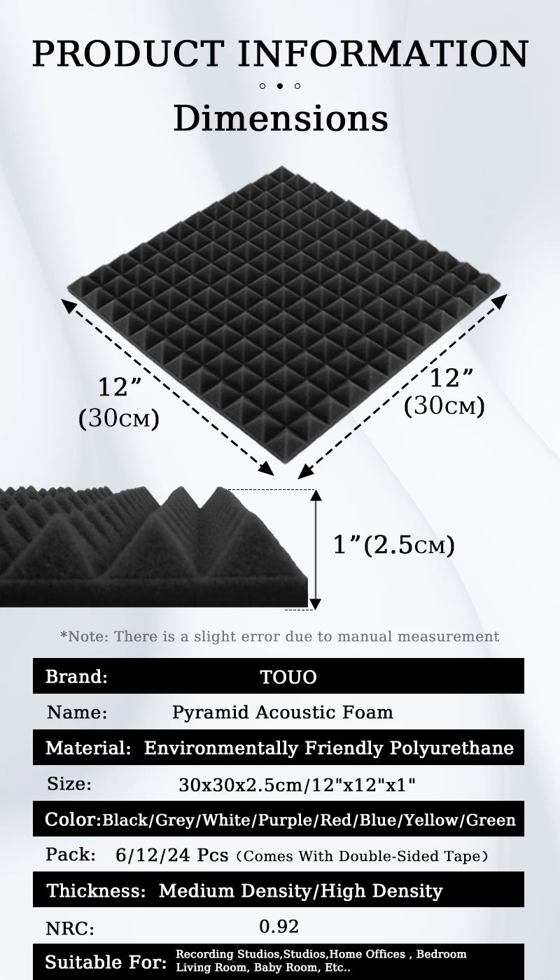 Acoustic Foam Pyramid Panels – Sound Insulation for Home Studio Recording