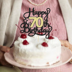 Black and Gold Glitter Cake Topper – Cheers to 70 Years for Birthday Parties