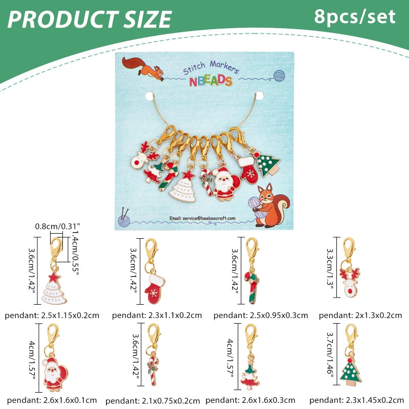 Christmas Enamel Stitch Markers – Alloy Crochet Charms for Knitting Projects