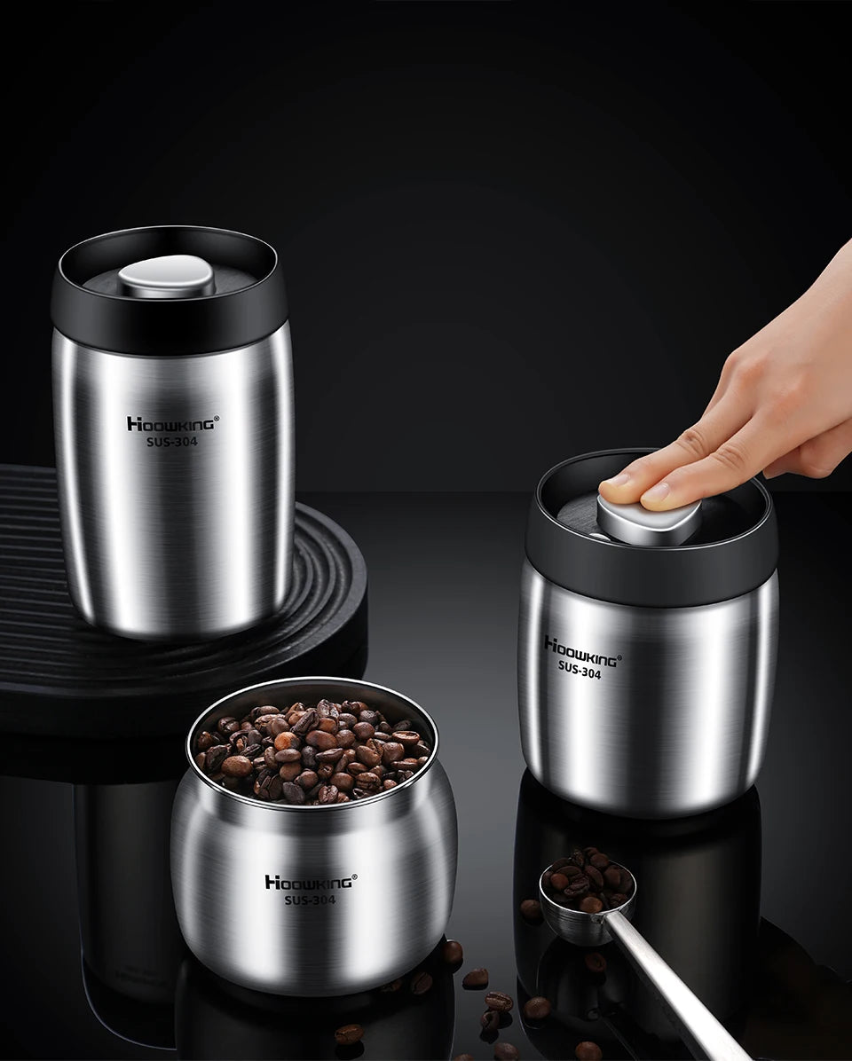 Stainless Steel Coffee Canister – Airtight Vacuum Seal for Fresh Food Storage
