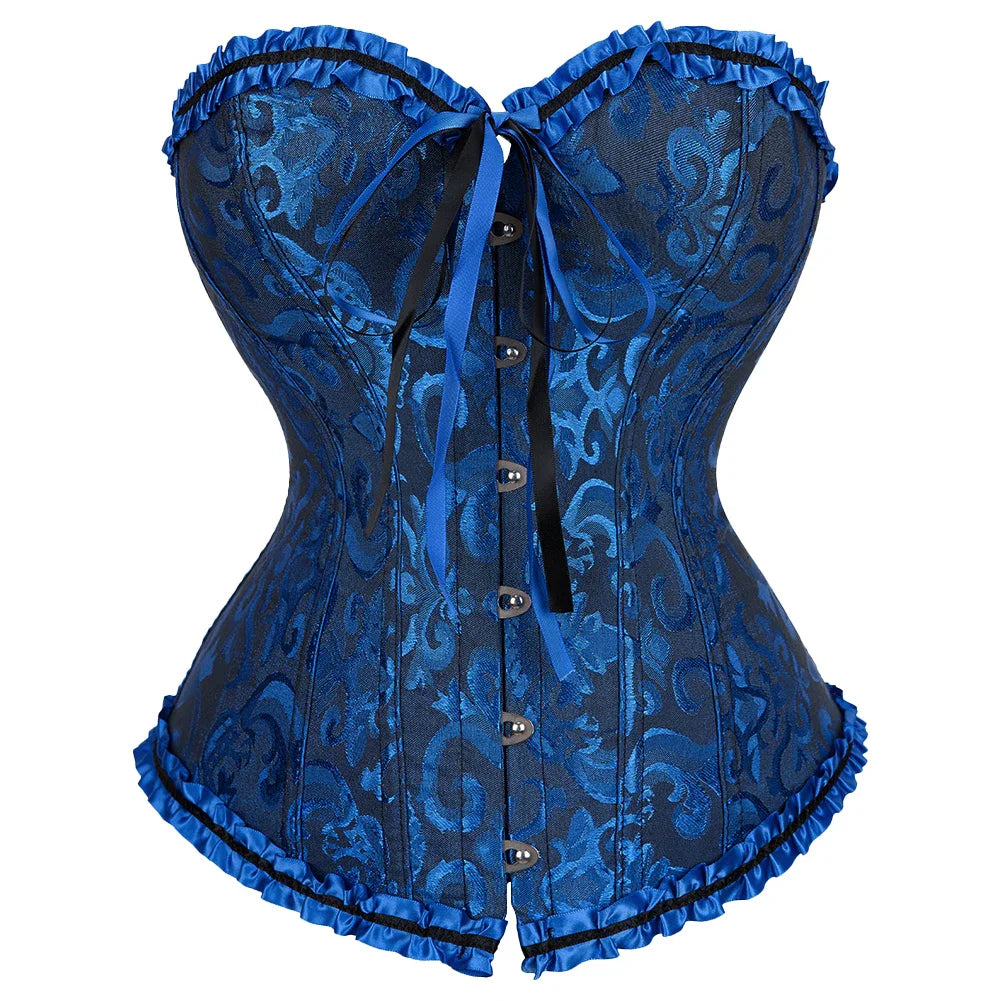 Victorian Jacquard Corset Top – Lace Up Gothic Bustier for Cosplay