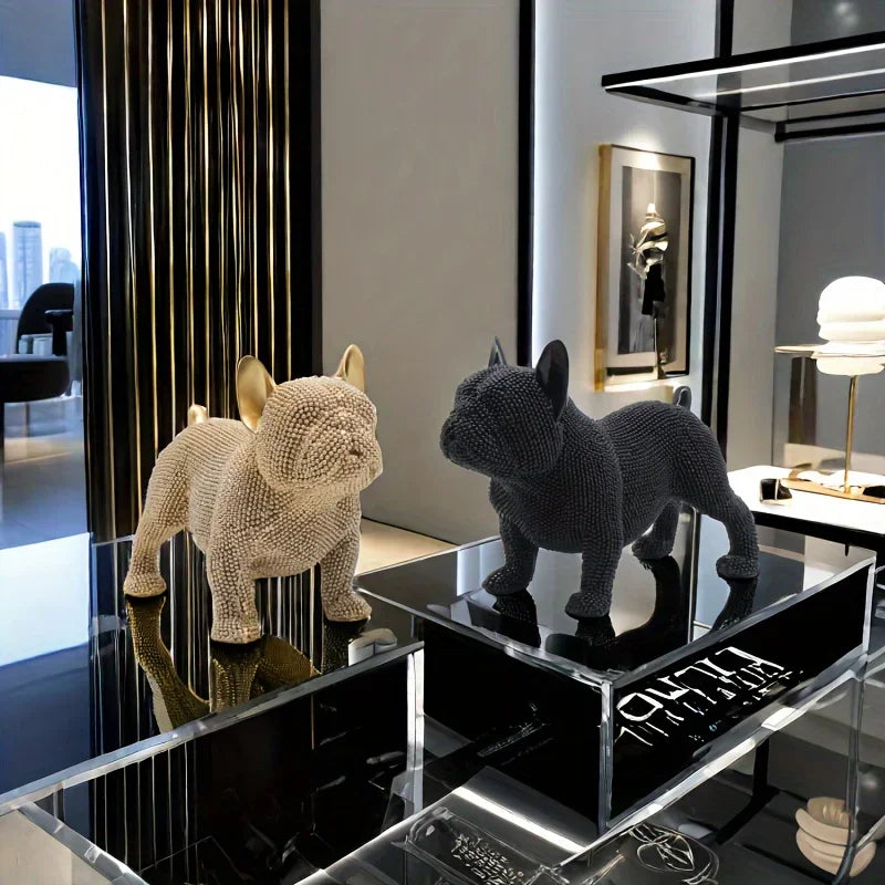 Beaded French Bulldog Resin Statue – Colorful Animal Decor for Home Office