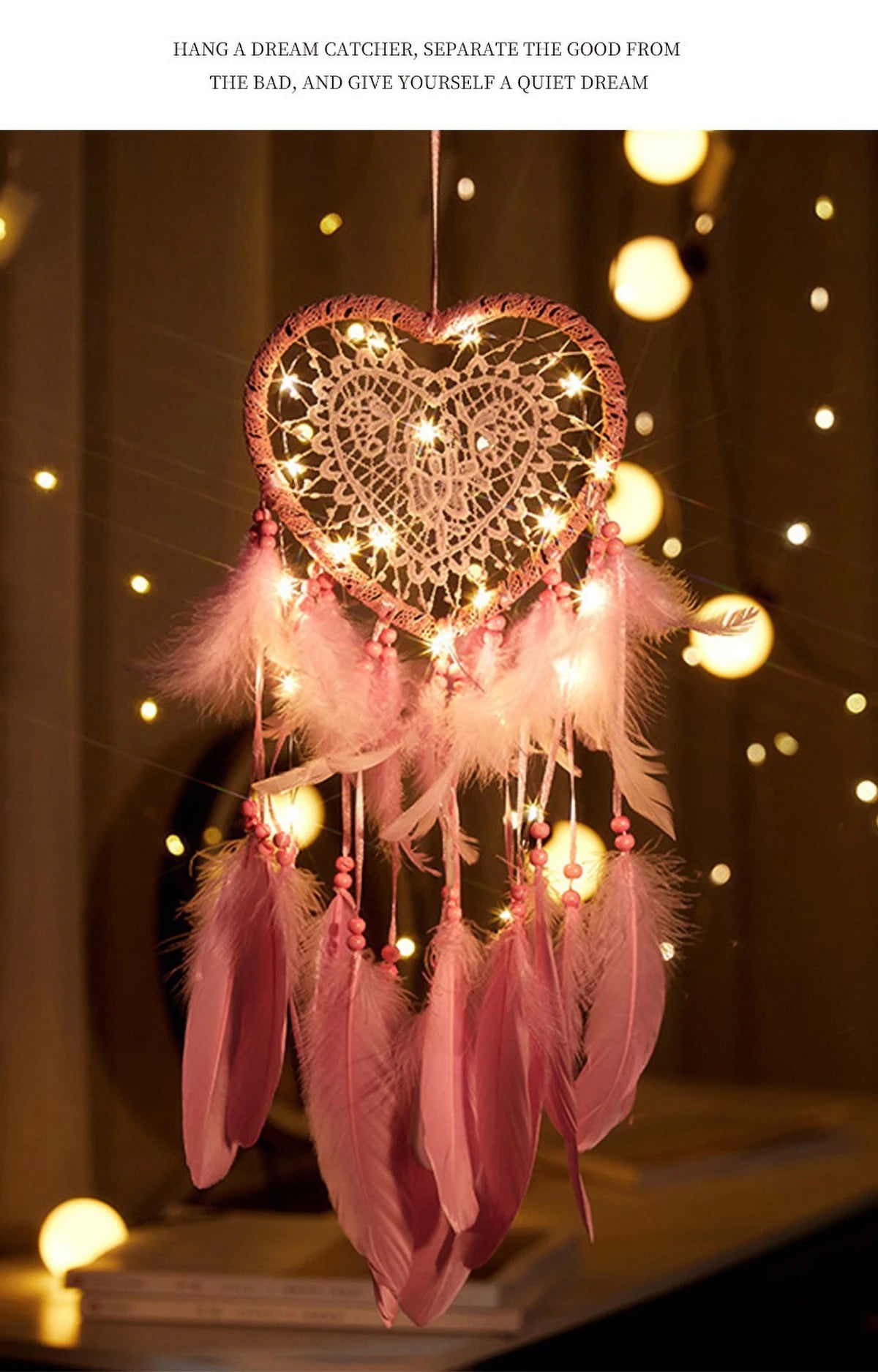 LED Heart Dreamcatcher – Hanging Nordic Ornament for Wedding Decor