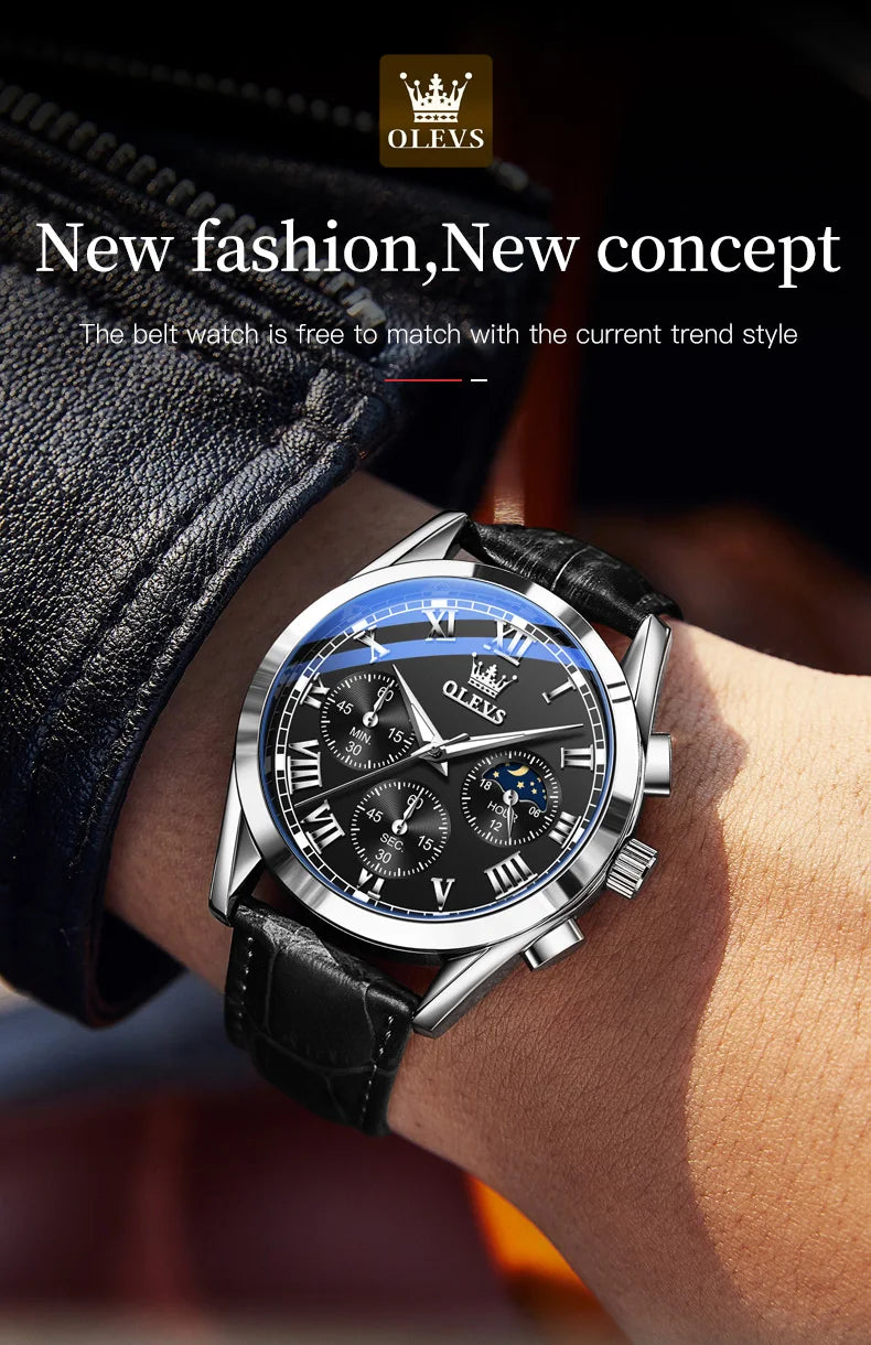 Leather Quartz Watch – Waterproof Noctilucent Timepiece for Business Men