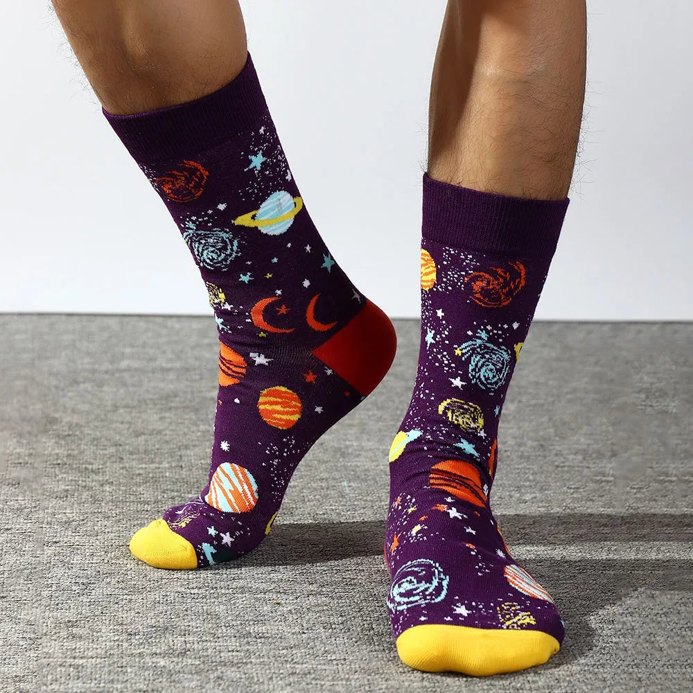 Combed Cotton Crew Socks – Novelty Patterned Casual Apparel for Men and Women