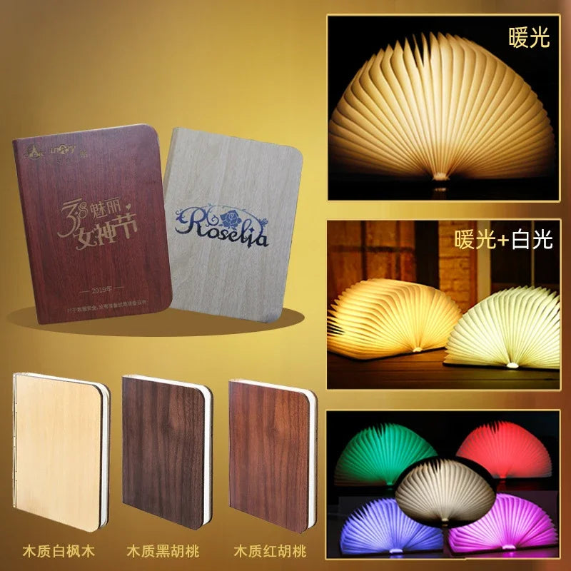 Wooden Book Lamp – Folding RGB LED Night Light for Bedroom Decor Kids Gift
