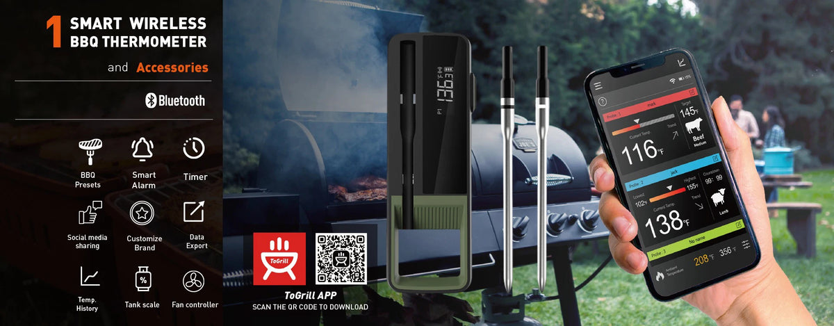 Wireless Meat Thermometer – 6-Probe Digital BBQ Tool for Smoker Grill Cooking