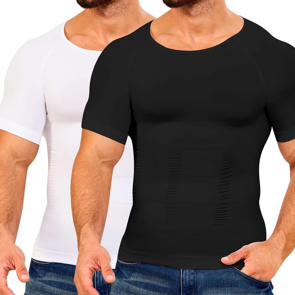 Men's Compression Shapewear Shirt – V-Neck Tummy Control for Fitness Workout
