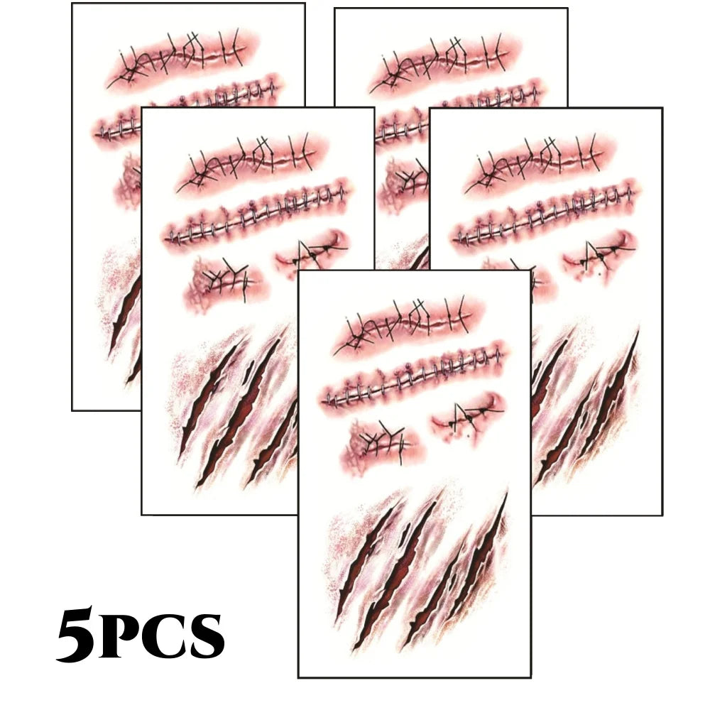 Realistic Fake Scar Tattoos – Bloody Wound Decals for Halloween Makeup