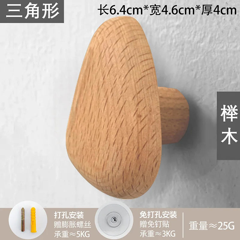 Natural Wooden Wall Hooks – Minimalist Coat and Hat Hanger for Entryway