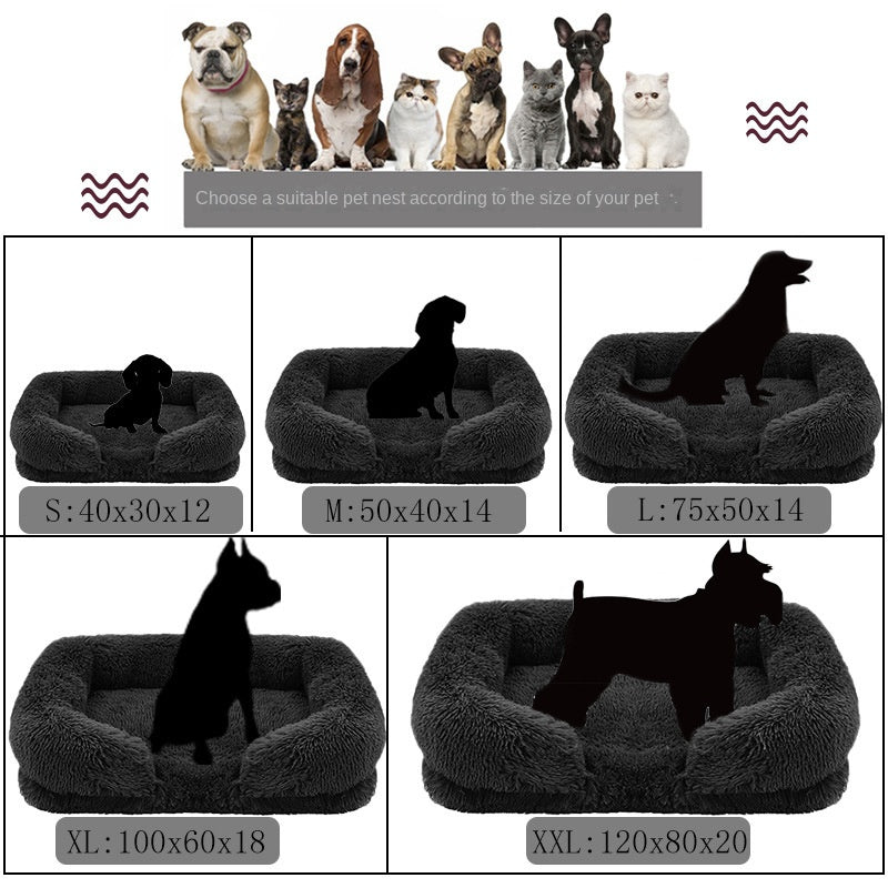 Plush Rectangular Dog Bed – Washable Fluffy Pet Cushion for Small to Large Dogs