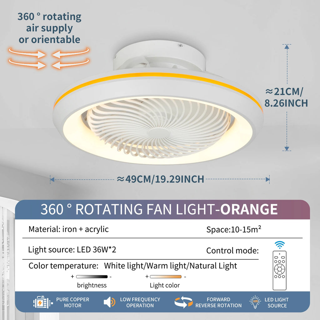 Rotating LED Ceiling Fan – 20 Inch Flush Mount Light for Modern Bedroom