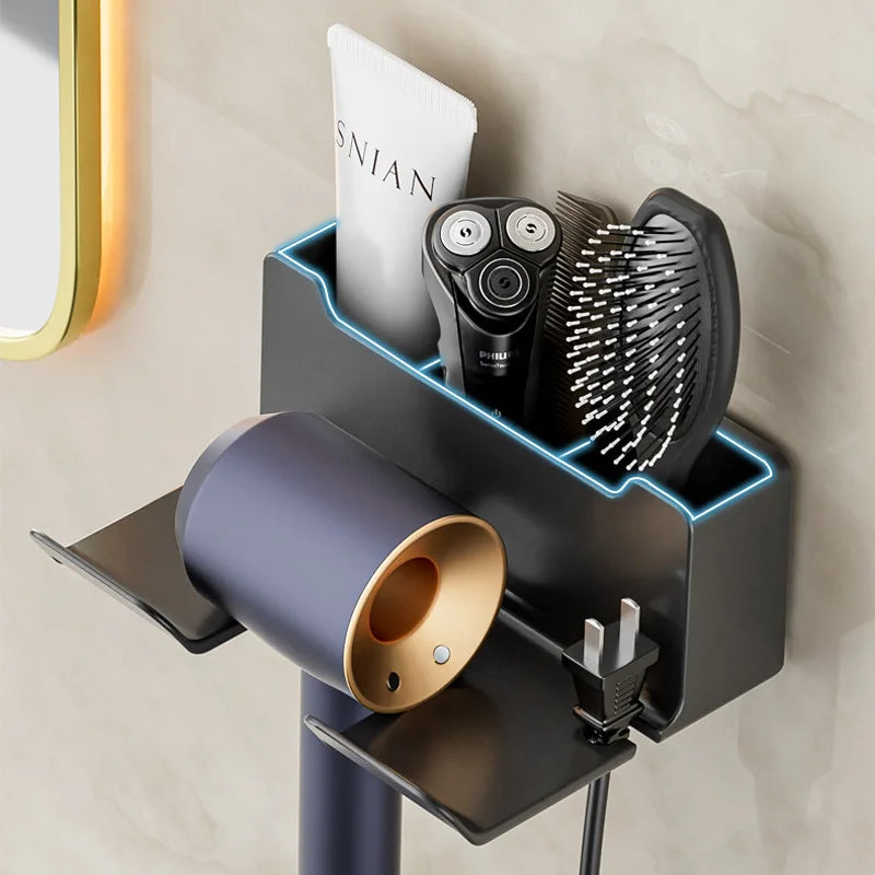 Bathroom Wall Organizer – Hair Dryer Holder with Storage Baskets for Vanity
