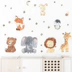 Watercolor Safari Animal Wall Decals – Cute Nursery Decor for Kids Rooms